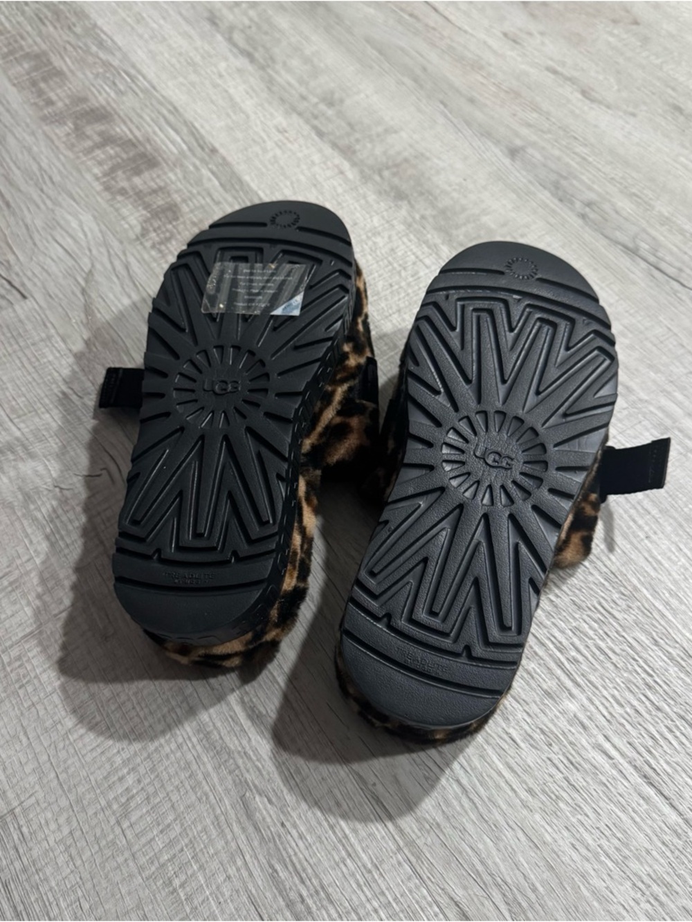 UGG Leopard Print Fuzzy Slide with Black Accents - Picture 3 of 5